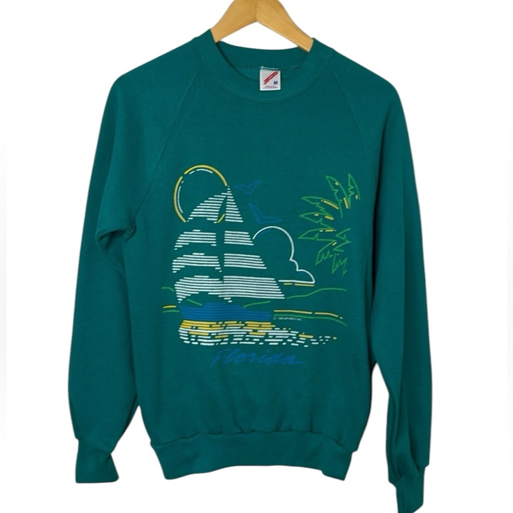 VTG 1989 Florida Sailboat Sunset Graphic Sweatshirt, Jerzees Made in USA Medium